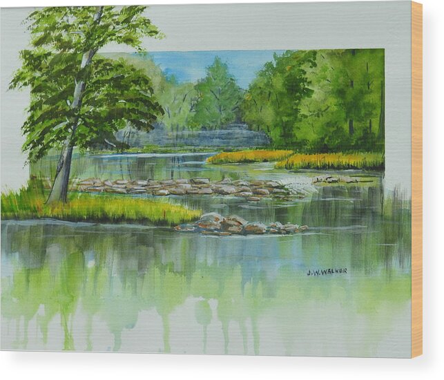 River Wood Print featuring the painting Peaceful River by John W Walker