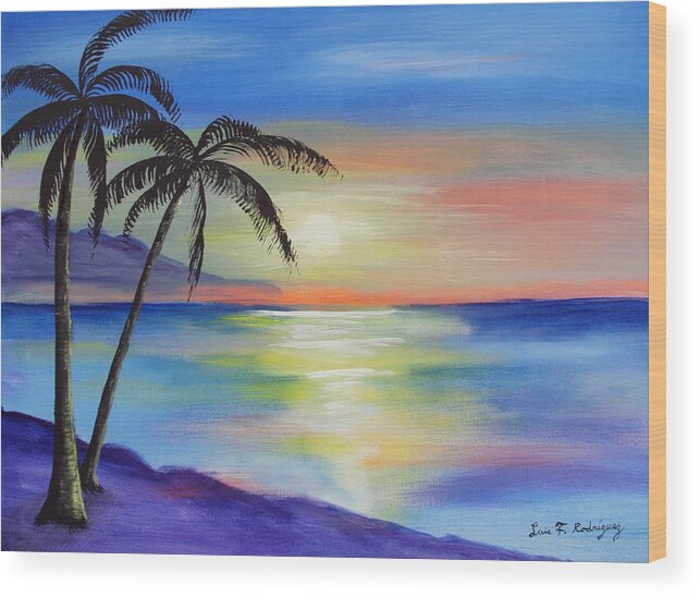Sunset Wood Print featuring the painting Peaceful Sunset by Luis F Rodriguez