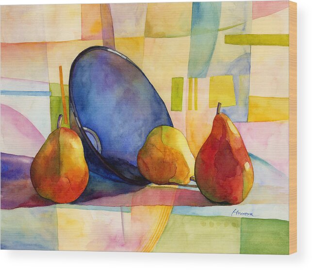 Pear Wood Print featuring the painting Pears and Blue Bowl by Hailey E Herrera