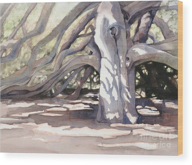 Great Oak Wood Print featuring the painting Pechanga Great Oak by Bonnie Rinier