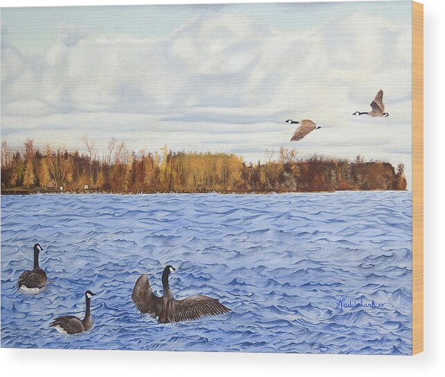 Birds Wood Print featuring the painting Peche island canadas by Wade Clark