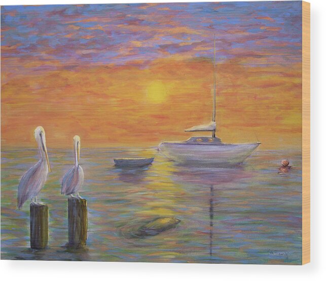 Keys Wood Print featuring the painting Pelican Bay Sunset by Ken Figurski