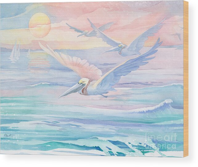 Pelican Wood Print featuring the painting Pelican Flight by Paul Brent