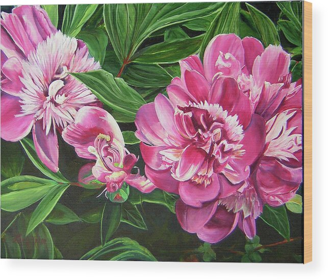Lee Wood Print featuring the painting Peony Trilogy by Lee Nixon