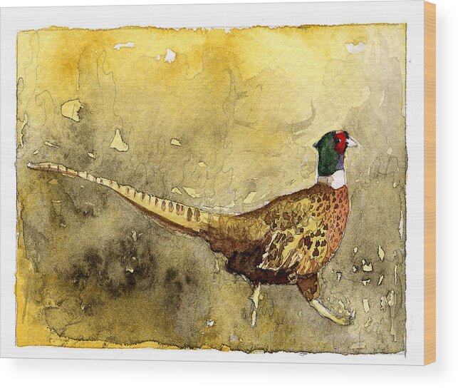 Male Wood Print featuring the painting Pheasant by Eunice Olson