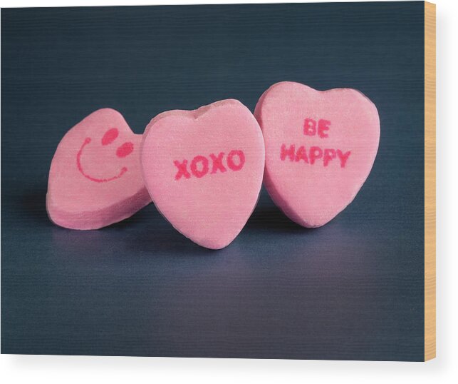 Pink Candy Hearts Wood Print featuring the photograph Pink Candy Hearts by Iris Richardson