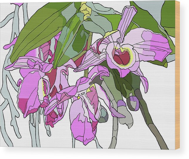 Orchids Wood Print featuring the painting Pink Orchid Bunch by Jamie Downs