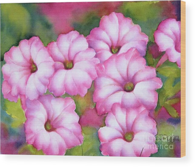 Petunias Wood Print featuring the painting Pink petunias by Inese Poga