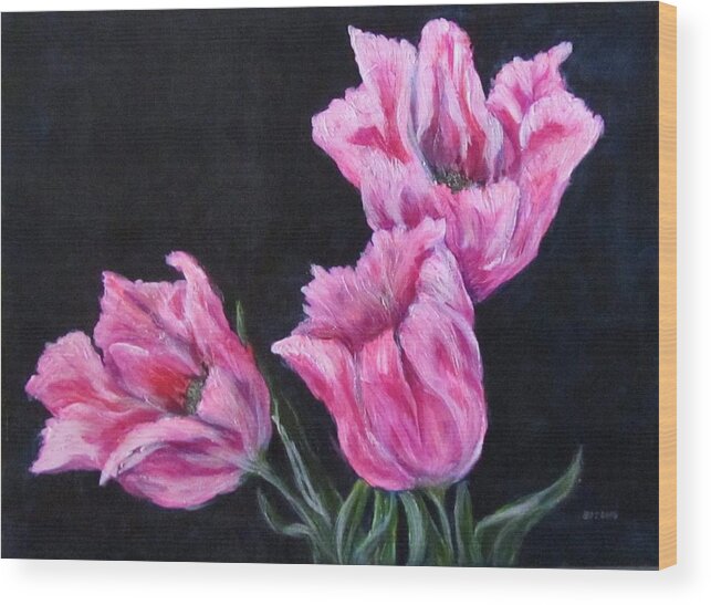 Flowers Wood Print featuring the painting Pink Tulips by Barbara O'Toole