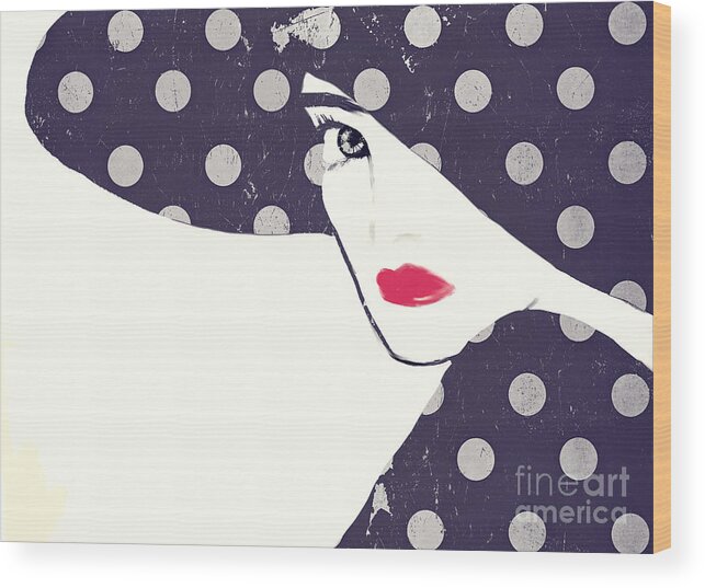 Polka Dots Wood Print featuring the painting Polka Dot Fashion Hat by Mindy Sommers