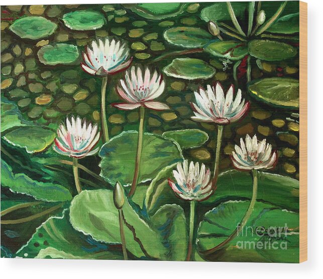 Water Wood Print featuring the painting Pond of Petals by Elizabeth Robinette Tyndall