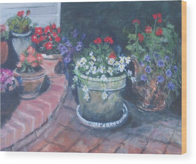 Flowers Wood Print featuring the painting Potted Flowers by Paula Pagliughi