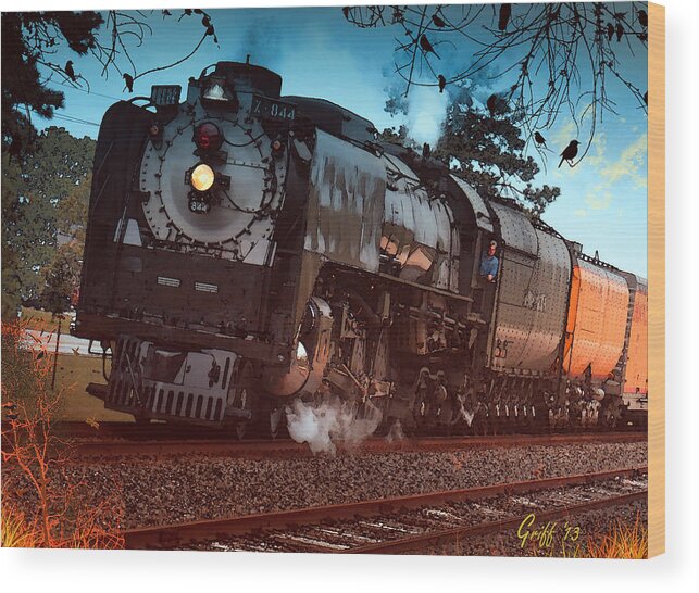 Trains Wood Print featuring the digital art Pounding UP the Texas Grade by J Griff Griffin