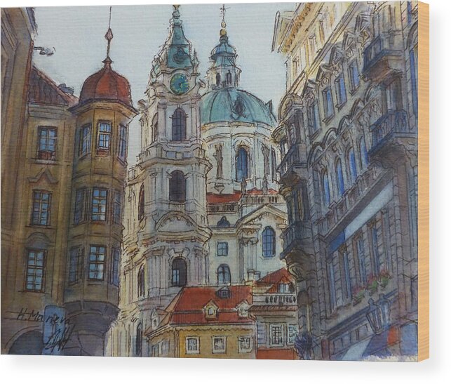 Prague Wood Print featuring the painting Prague II by Henrieta Maneva