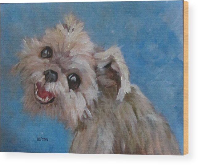 Dog Wood Print featuring the painting Pudgy Smiles by Barbara O'Toole