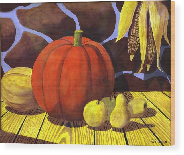 2d Wood Print featuring the painting Pumpkin Still Life - Homage to Jon Gnagy by Brian Wallace