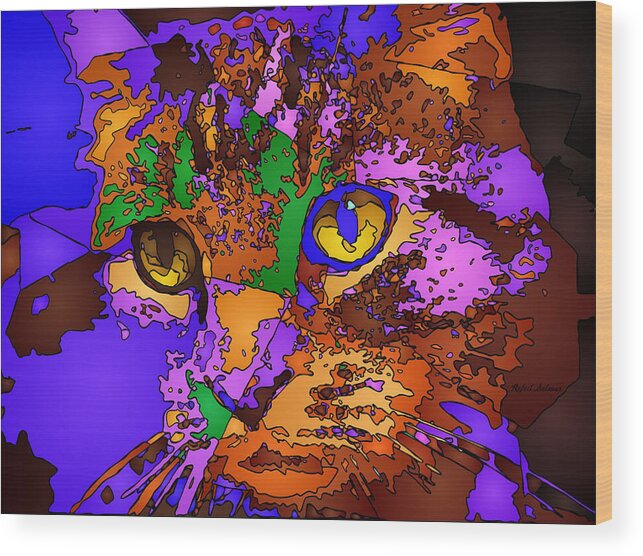 Cat Wood Print featuring the digital art Purple Love. Pet Series by Rafael Salazar