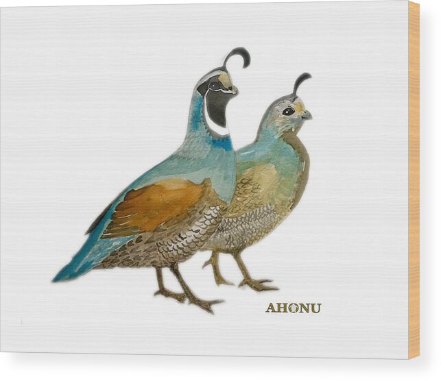 Quail Wood Print featuring the painting Quail Pair by AHONU Aingeal Rose