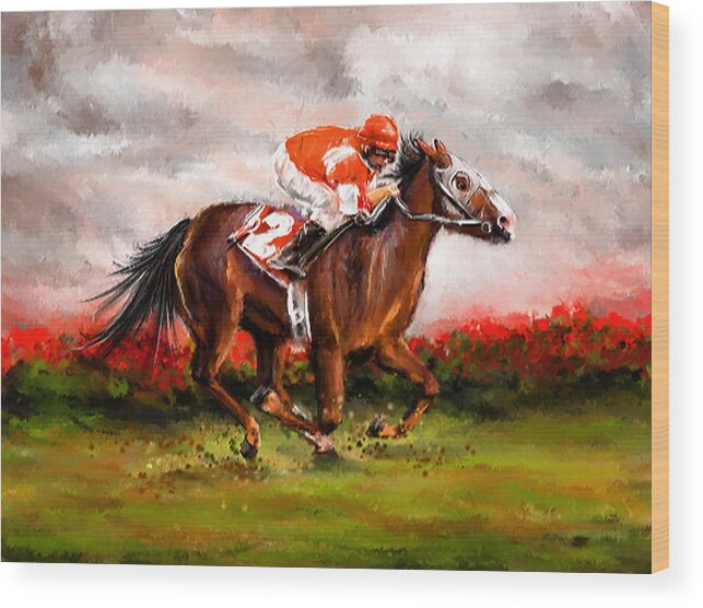 Horse Racing Wood Print featuring the painting Quest For The Win - Horse Racing Art by Lourry Legarde