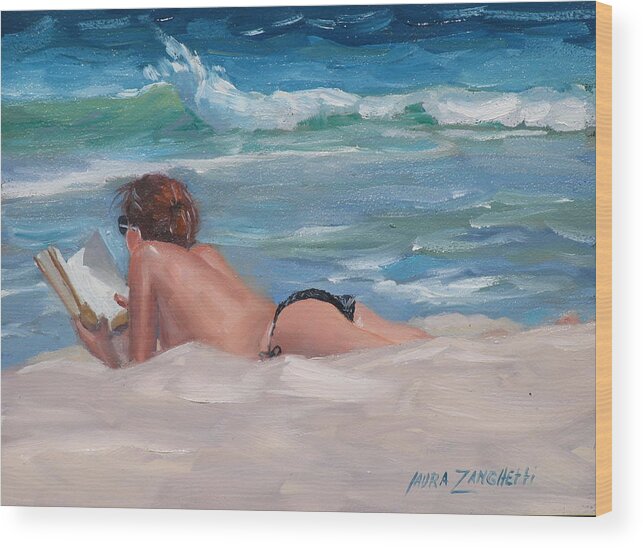 Topless Sunbather Wood Print featuring the painting Quiet Time Two by Laura Lee Zanghetti