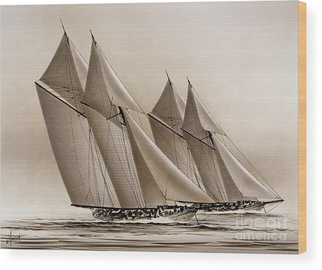 Tall Ship Print Wood Print featuring the painting Racing Yachts by James Williamson