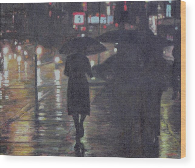 City Wood Print featuring the painting Rainy Night by Masami Iida