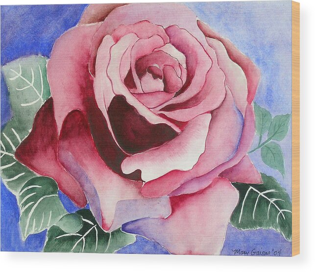 Pink Rose Wood Print featuring the painting Ramblin' Rose by Mary Gaines