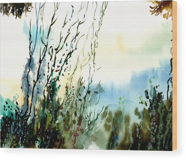 Watercolor Wood Print featuring the painting Reaching the sky by Anil Nene