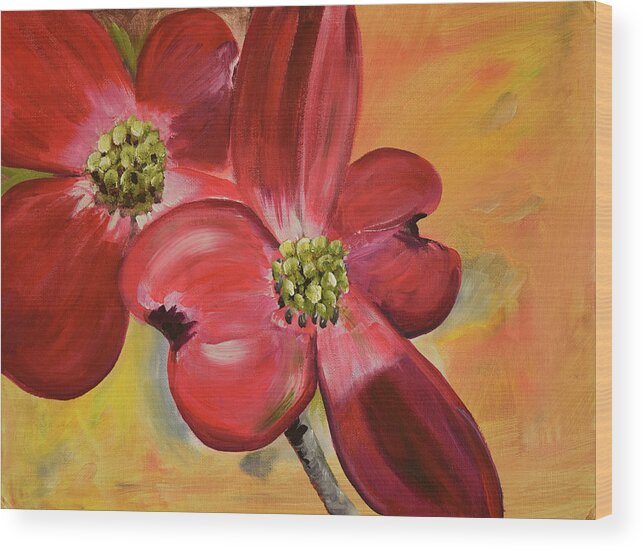Cherokee Dogwood Wood Print featuring the painting Red Dogwood - Canvas Wine Art by Jan Dappen