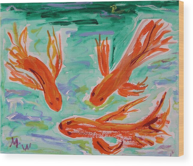 Koi Wood Print featuring the painting Red Eye Koi by Mary Carol Williams