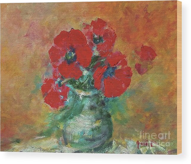 Flowers Wood Print featuring the painting Red poppies in a vase by Amalia Suruceanu
