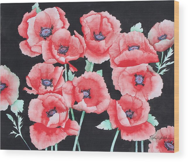 Flowers Wood Print featuring the painting Red Poppy Drama Watercolor by Kimberly Walker