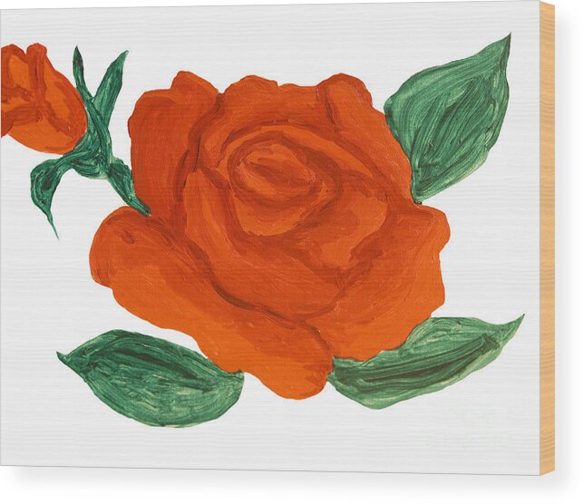 Red Wood Print featuring the painting Red rose, painting by Irina Afonskaya