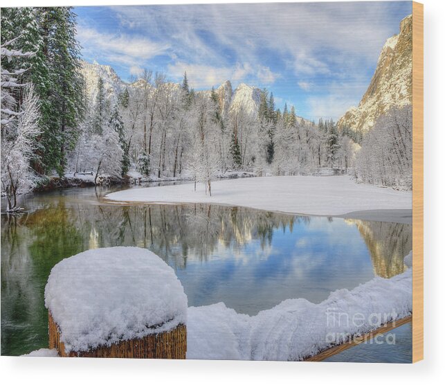 Merced River Wood Print featuring the photograph Reflections in the Merced River Yosemite National Park by Wayne Moran