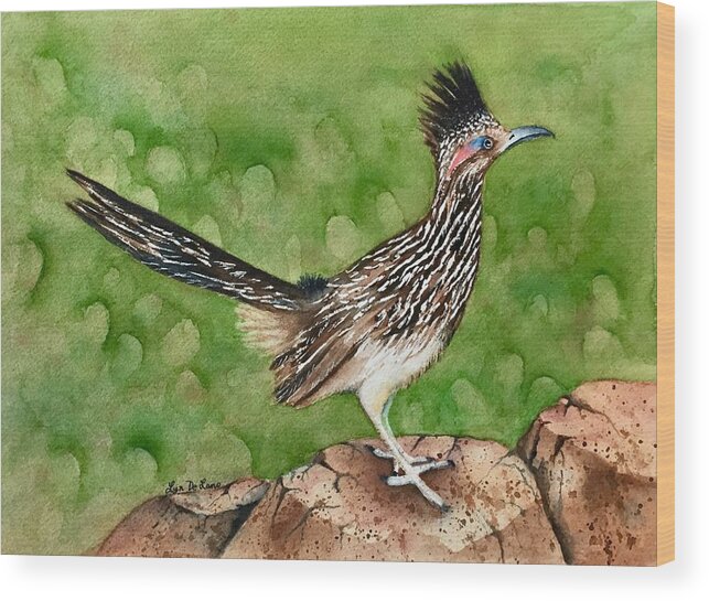 Roadrunner Wood Print featuring the painting Remy Roadrunner by Lyn DeLano