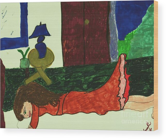 Girl Resting On A Bed Wood Print featuring the mixed media Resting by Elinor Helen Rakowski
