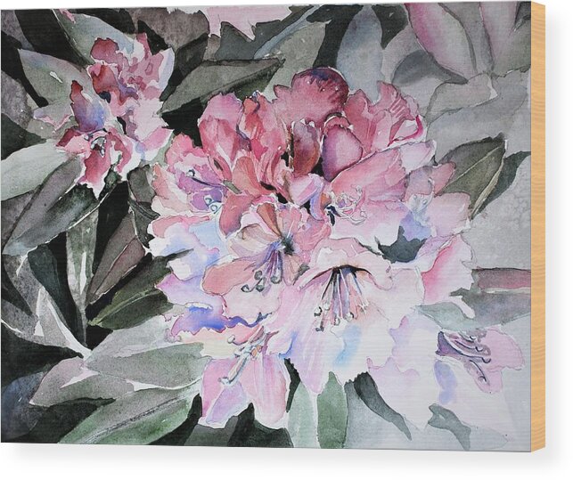 Rhododendron Wood Print featuring the painting Rhododendron Rose by Mindy Newman