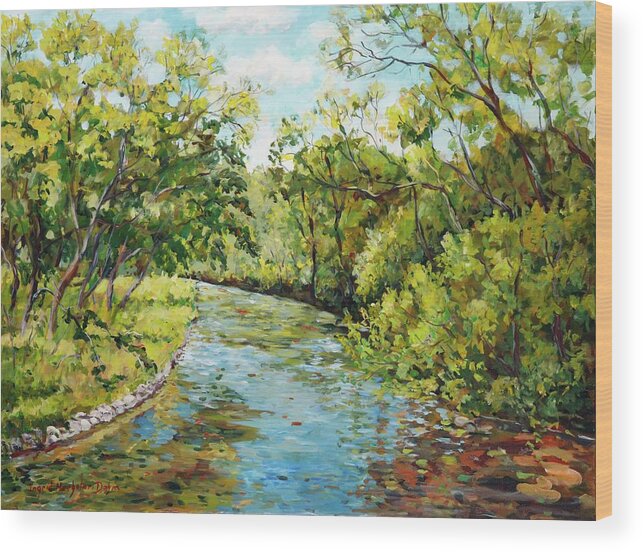Landscape Wood Print featuring the painting River through the Forest by Ingrid Dohm