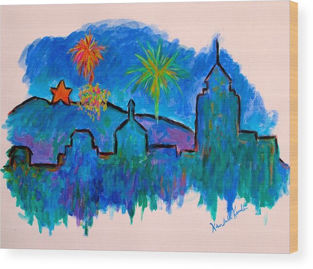 City Wood Print featuring the painting Roanoke in Blue by Kendall Kessler