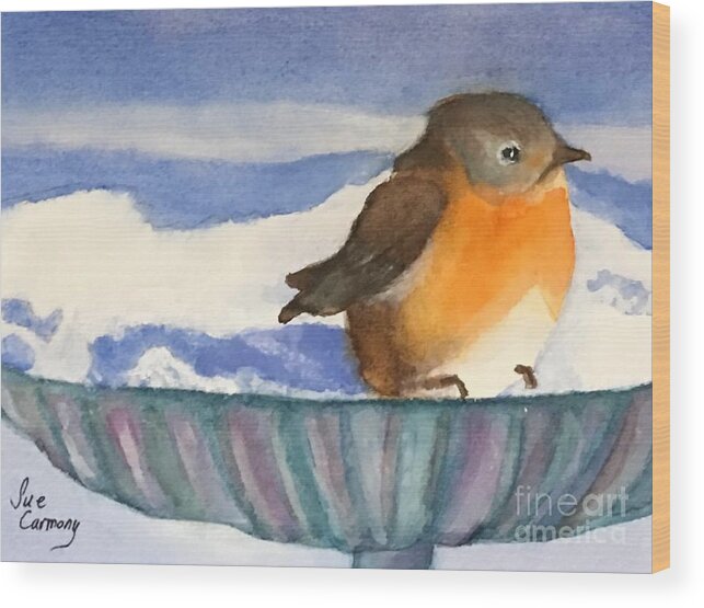Robin Wood Print featuring the painting Robin Sitting in the Sun by Sue Carmony