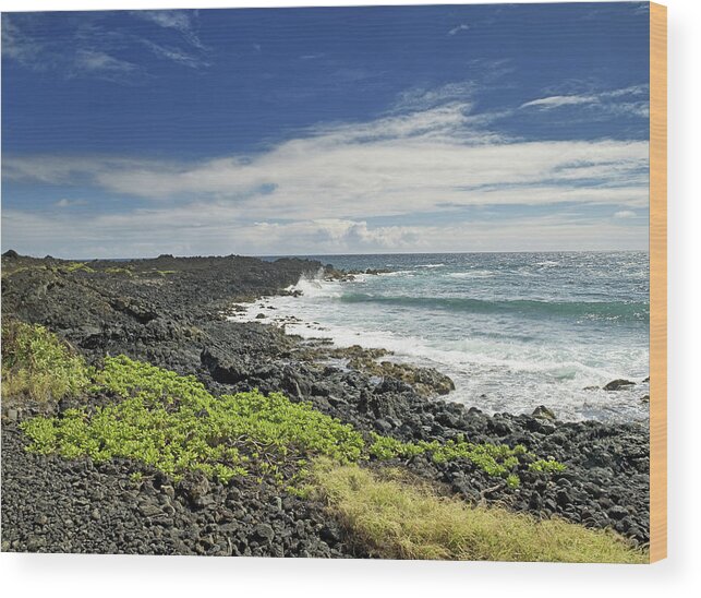 Beach Wood Print featuring the photograph Rocky Beach Near South Point on the Big Island Hawaii by Brendan Reals