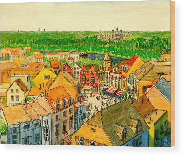 Holland Wood Print featuring the painting Rooftops of Holland by Vic Delnore