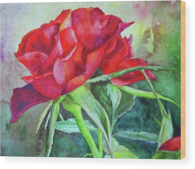 Red Rose Painting Wood Print featuring the painting Roses Are Red by Karen Kennedy Chatham