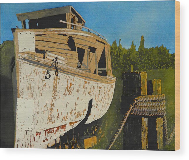 Boat Wood Print featuring the painting Rusting Away by Terry Honstead