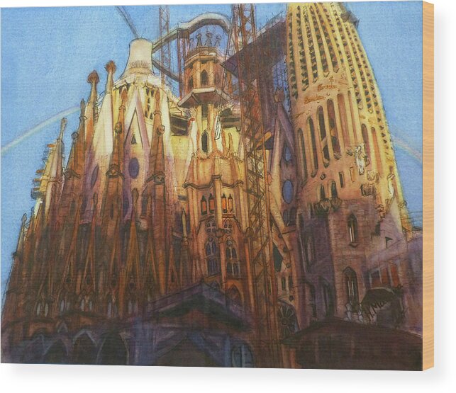 Sagrada Familia Wood Print featuring the painting Sagrada Familia II by Henrieta Maneva