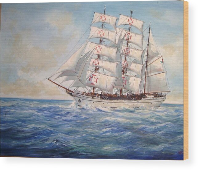 Tall Ship Wood Print featuring the painting Sagres by Perry's Fine Art