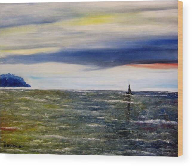 Sailboat Wood Print featuring the painting Sailing at dusk by Marilyn McNish