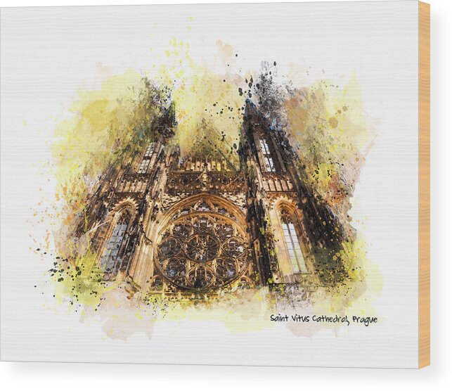 Saint Vitus Cathedral Wood Print featuring the mixed media Saint Vitus Cathedral Prague by Justyna Jaszke JBJart