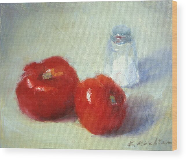 Tomatoes Wood Print featuring the painting Salt and Tomatoes by Keiko Richter