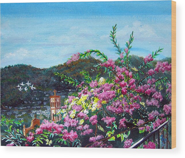 Landscape Wood Print featuring the painting San Jose Church Matagalpa by Sarah Hornsby
